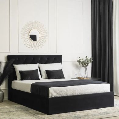 Ліжко двоспальне оксамитове MEBEL ELITE LIONEL Velvet 140x200 см Чорний фотографія