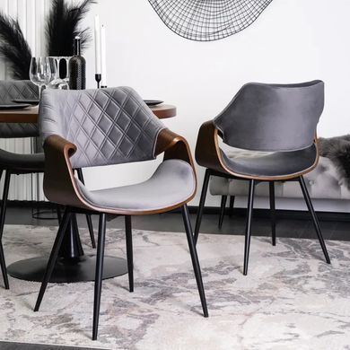 Стілець оксамитовий MEBEL ELITE DAKOTA Velvet сірий / горіховий фотографія