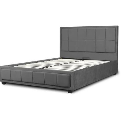 Ліжко двоспальне оксамитове MEBEL ELITE CARLOS Velvet 140x200 см Сірий фотографія