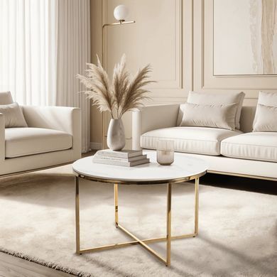 Журнальний столик MARINE MEBEL ELITE 80x80 Білий/золото фотографія
