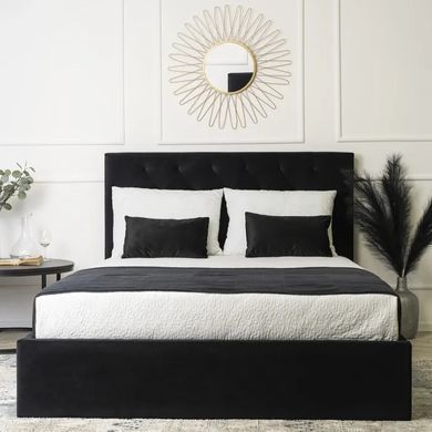 Ліжко двоспальне оксамитове MEBEL ELITE LIONEL Velvet 140x200 см Чорний фотографія