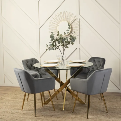 Стілець оксамитовий MEBEL ELITE RAYA Velvet сірий / золотий фотографія