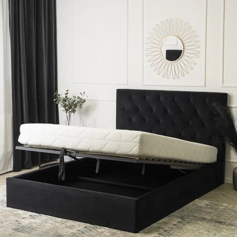 Ліжко двоспальне оксамитове MEBEL ELITE LIONEL Velvet 140x200 см Чорний фотографія