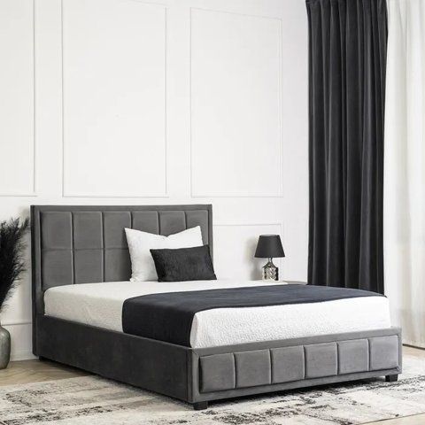 Ліжко двоспальне оксамитове MEBEL ELITE CARLOS Velvet 140x200 см Сірий фотографія