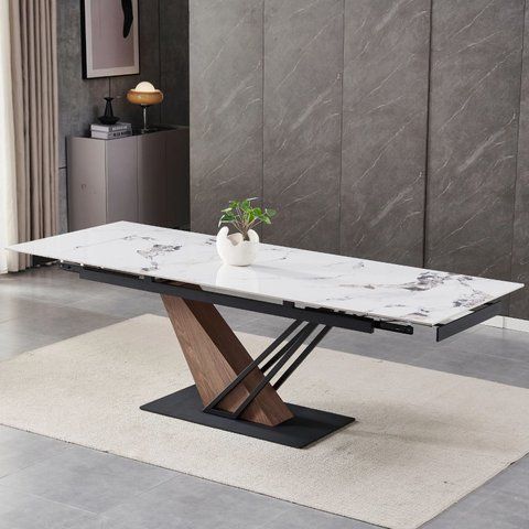 Стіл розкладний MEBEL ELITE REX 2 180(240)х90 см Білий мармур / Дуб фотографія