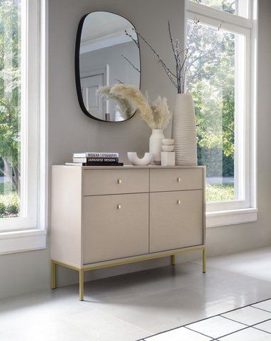 Комод Perfect Home Моно / Mono 2-дверний з 2 шухлядами і золотими ніжками MKSZ104 Беж пісочний фотографія
