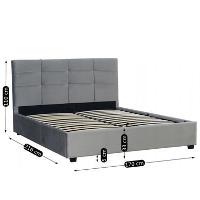 Ліжко двоспальне оксамитове 140x200 MEBEL ELITE TINGA Velvet Сірий фотографія