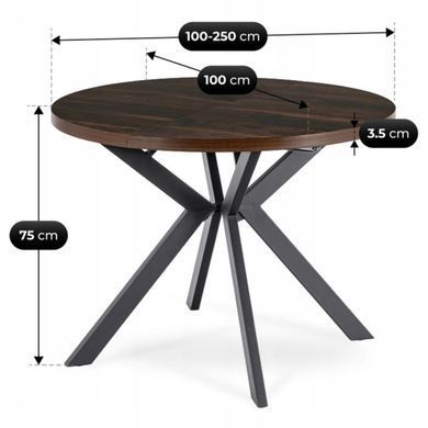 Стол раскладной круглый MEBEL ELITE LUKAS 100(250)х100 см Орех/черный фотография