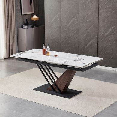 Стіл розкладний MEBEL ELITE REX 2 180(240)х90 см Білий мармур / Горіх фотографія