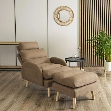 Крісло м'яке з підставкою для ніг MEBEL ELITE HENRY тканина Коричневий фотографія
