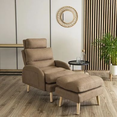 Крісло м'яке з підставкою для ніг MEBEL ELITE HENRY тканина Коричневий фотографія