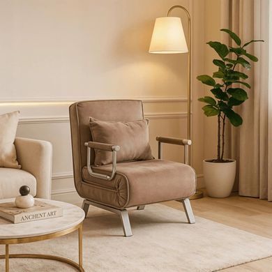 Крісло розкладне MEBEL ELITE BART Velvet&nbsp;Бежевий фотографія