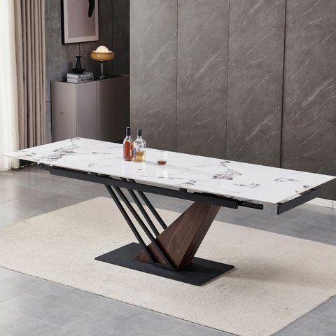 Стіл розкладний MEBEL ELITE REX 2 180(240)х90 см Білий мармур / Горіх фотографія