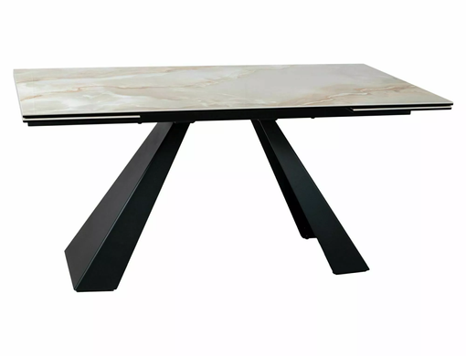 Стіл Обідній SALVADORE CERAMIC BEIGE ONICE 160(240)X90 Signal Бежевий глянець / Чорний Мат фотографія