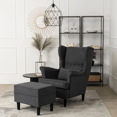 Крісло м'яке оксамитове з підставкою для ніг MEBEL ELITE EVAN 2 Чорний фотографія