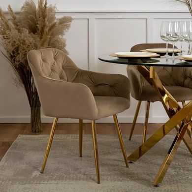 Стілець оксамитовий MEBEL ELITE RAYA Velvet бежевий / золотий фотографія