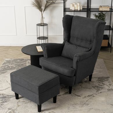 Крісло м'яке оксамитове з підставкою для ніг MEBEL ELITE EVAN 2 Чорний фотографія