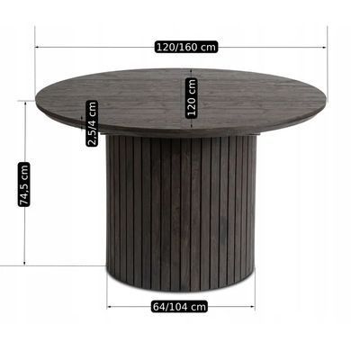 Стіл круглий розкладний MEBEL ELITE CHARLES 120(160)х120 см Чорний фотографія