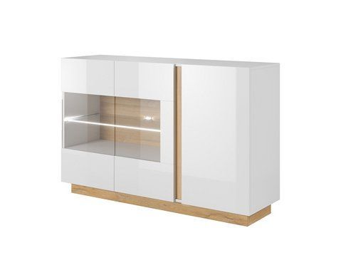 Комод з вітриною Perfect Home Арко / Arco 3-дверний 3D2W/138 Білий глянець/дуб грандсон фотографія