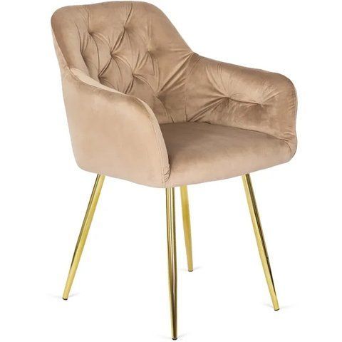 Стул бархатный MEBEL ELITE RAYA Velve, бежевый / золотой фотография