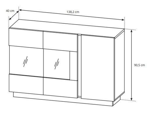 Комод з вітриною Perfect Home Арко / Arco 3-дверний 3D2W/138 Білий глянець/дуб грандсон фотографія
