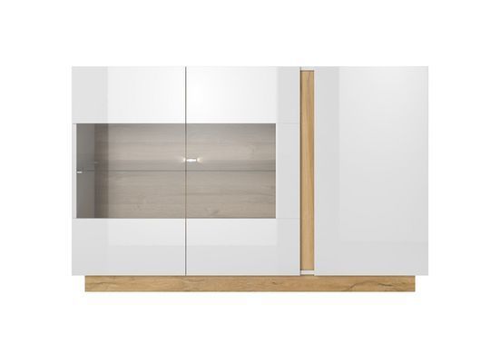 Комод з вітриною Perfect Home Арко / Arco 3-дверний 3D2W/138 Білий глянець/дуб грандсон фотографія