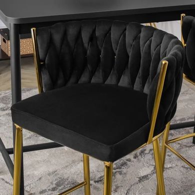 Барний стілець оксамитовий MEBEL ELITE FLORES 2 Velvet чорний / золотий фотографія