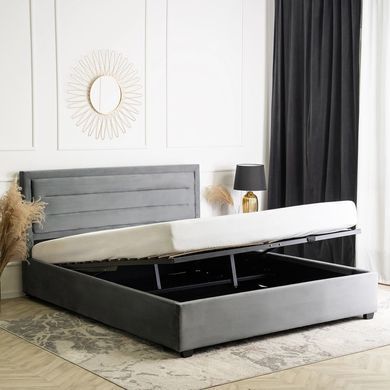 Кровать бархатная MEBEL ELITE BLOOM Velvet 160x200см Серый фотография
