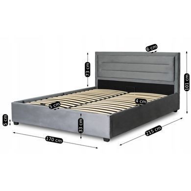 Кровать бархатная MEBEL ELITE BLOOM Velvet 160x200см Серый фотография
