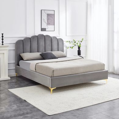 Ліжко двоспальне MEBEL ELITE GEMINI Velvet 160x200 см Сірий фотографія