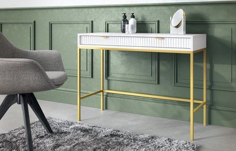 Стіл туалетний Perfect Home Нова / Nova з 2 шухлядами та золотими ніжками T104 Білий фотографія