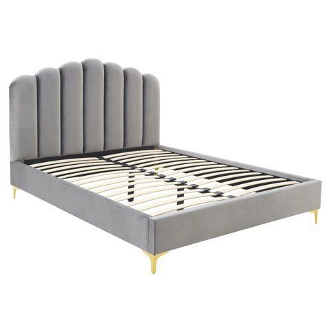 Ліжко двоспальне MEBEL ELITE GEMINI Velvet 160x200 см Сірий фотографія