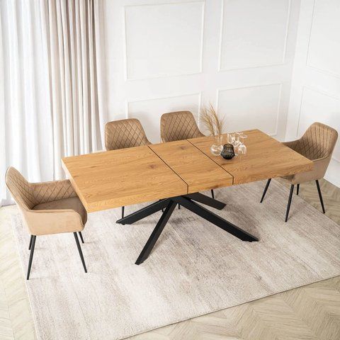 Комплект стіл MEBEL ELITE HAMPTON 160(240)х90 см, дуб/чорний , та 4 стільців BRESSO беж фотографія