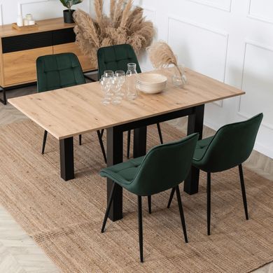 Комплект стол раскладной MEBEL ELITE MAX 80(160)х80 см Дуб артизан Черный +4 стула CHRIS Зеленый фотография