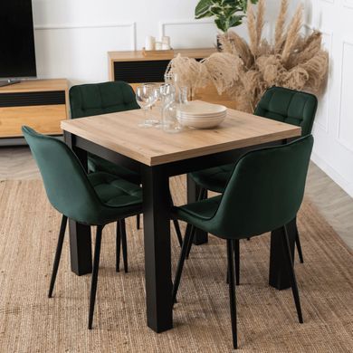 Комплект стол раскладной MEBEL ELITE MAX 80(160)х80 см Дуб артизан Черный +4 стула CHRIS Зеленый фотография