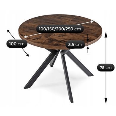 Комплект стіл MEBEL ELITE LUKAS 100(250)х100 смрустикальний дуб/чорний, та 4 стільців RICK коричневого кольору фотографія