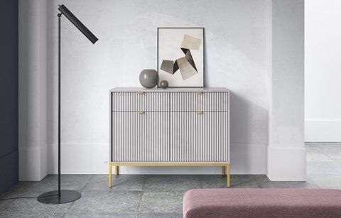 Комод Perfect Home Нова / Nova 2-дверний з 2 шухлядами і золотими ніжками KSZ104 Сірий фотографія