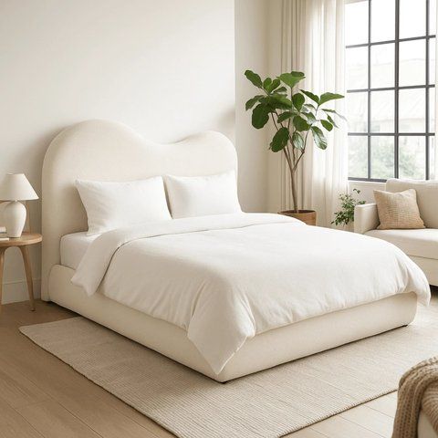 Кровать двуспальная MEBEL ELITE TALINN 180x200 см Кремовый Букле фотография