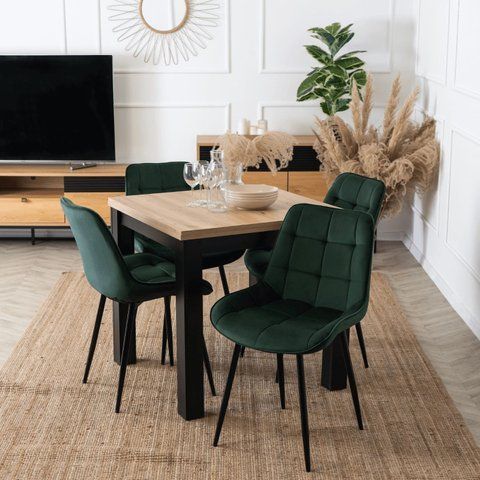 Комплект стіл розкладний MEBEL ELITE MAX 80(160)х80 см Дуб артизан Чорний +4 стільці CHRIS Зелений фотографія