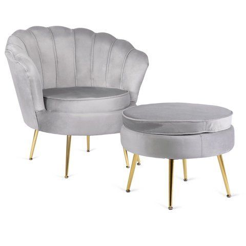 Крісло м'яке з підставкою MEBEL ELITE GRAND Velvet Сірий фотографія