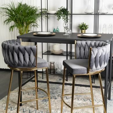 Барний стілець оксамитовий MEBEL ELITE FLORES 2 Velvet сірий / золотий фотографія