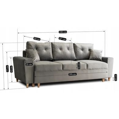 Диван 3-х местный бархатный MEBEL ELITE EMIL Velvet 230 см Серый фотография