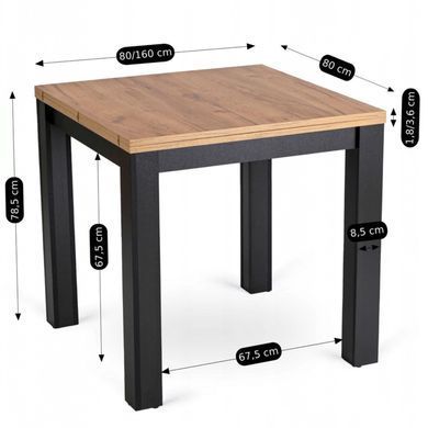 Комплект стол раскладной MEBEL ELITE MAX 80(160)х80 см Дуб Крафт Черный +4 стулья CHRIS Черный фотография