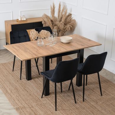 Комплект стол раскладной MEBEL ELITE MAX 80(160)х80 см Дуб Крафт Черный +4 стулья CHRIS Черный фотография