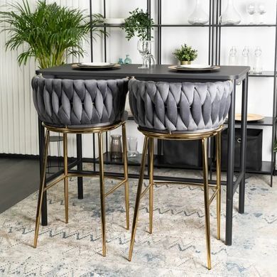 Барний стілець оксамитовий MEBEL ELITE FLORES 2 Velvet сірий / золотий фотографія