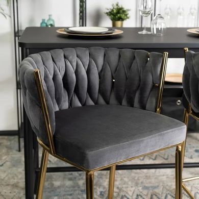 Барний стілець оксамитовий MEBEL ELITE FLORES 2 Velvet сірий / золотий фотографія