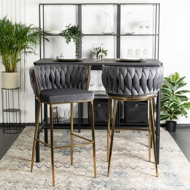 Барний стілець оксамитовий MEBEL ELITE FLORES 2 Velvet сірий / золотий фотографія