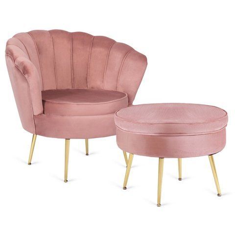 Крісло м'яке з підставкою MEBEL ELITE GRAND Velvet Рожевий фотографія