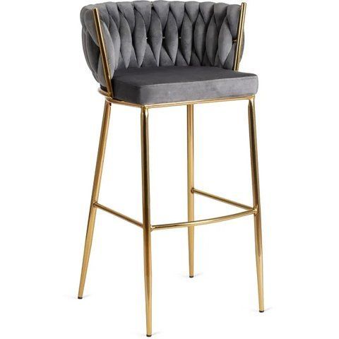 Барный стул бархатный MEBEL ELITE FLORES 2 Velvet серый / золотой фотография