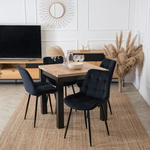Комплект стіл розкладний MEBEL ELITE MAX 80(160)х80 см Дуб Крафт Чорний +4 стільці CHRIS Чорний фотографія